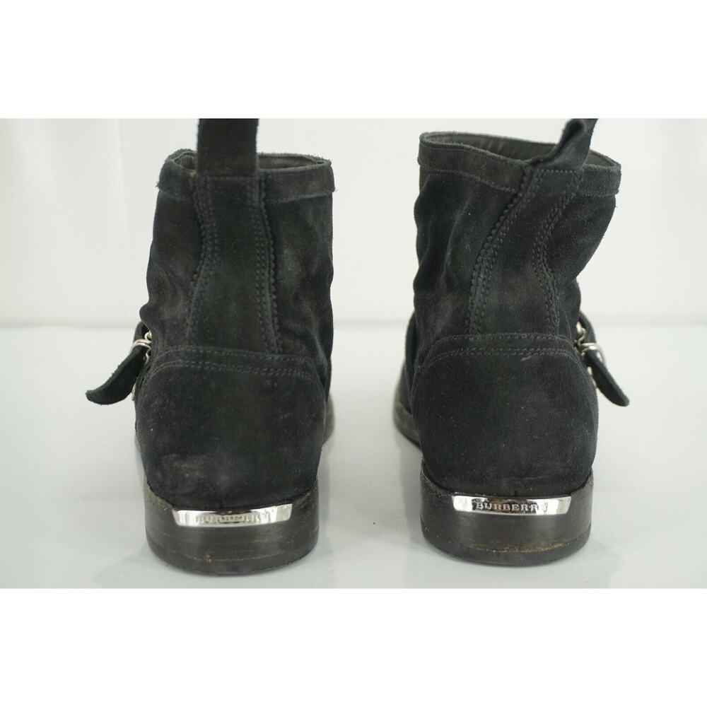 Burberry Black Suede Motor Biker Short Ankle Boots Size 35 House Check - Picture 6 of 11